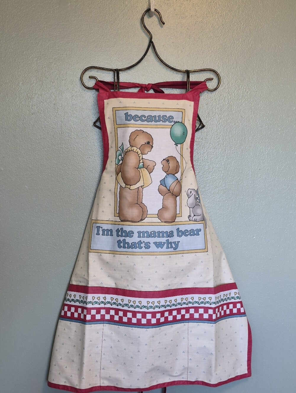 Handmade Kitchen Apron " Because I'm The Mama Bear" Cotton Tie Back